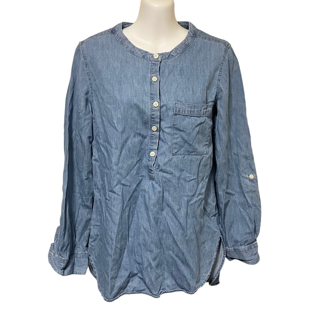 Per Se Chambray Long Sleeve Top